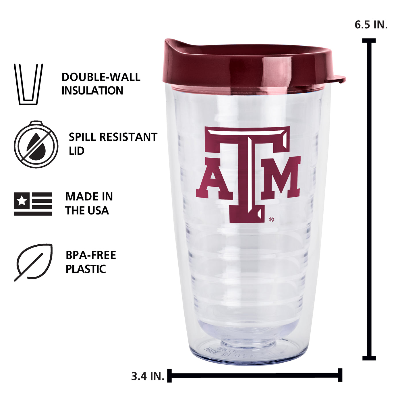Texas A&M 16oz Flipside Dbl Wall Clear Tumbler