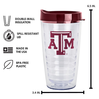Texas A&M 16oz Flipside Dbl Wall Clear Tumbler