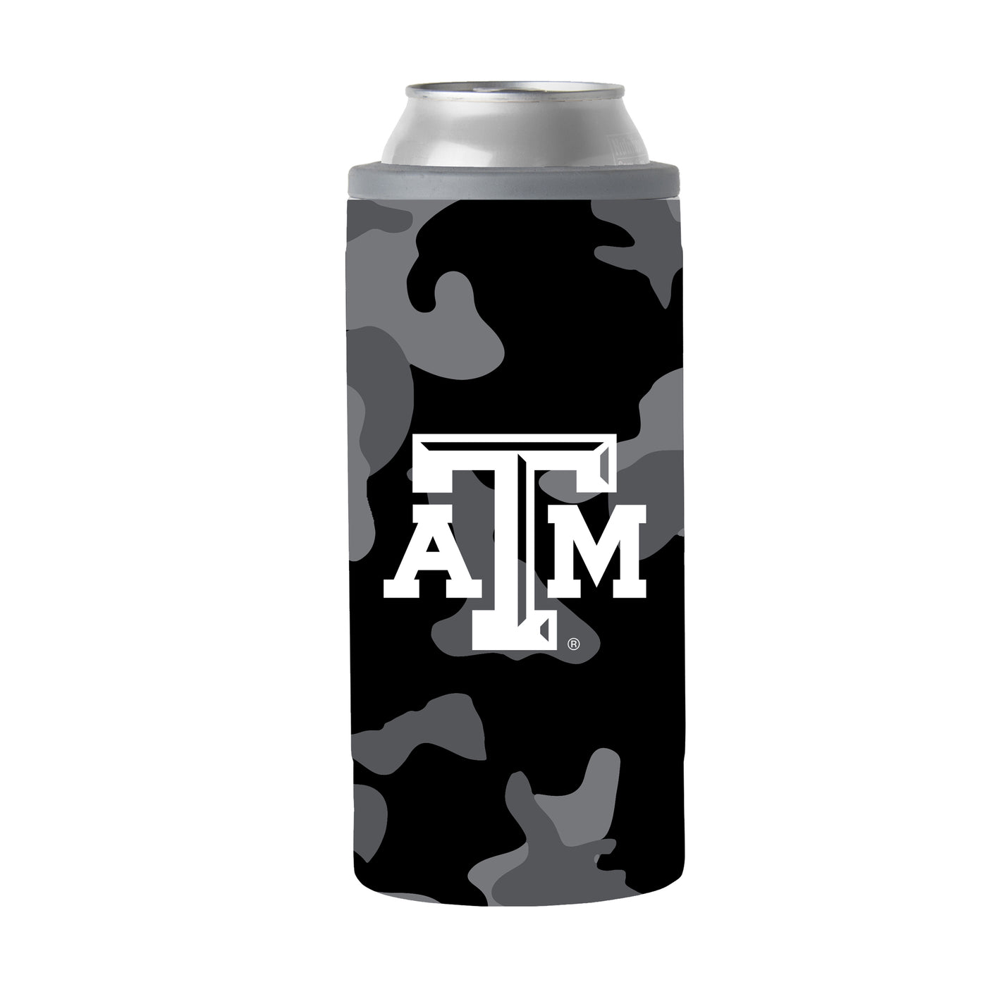 Texas A&M Black Camo 12oz Slim Can Coolie