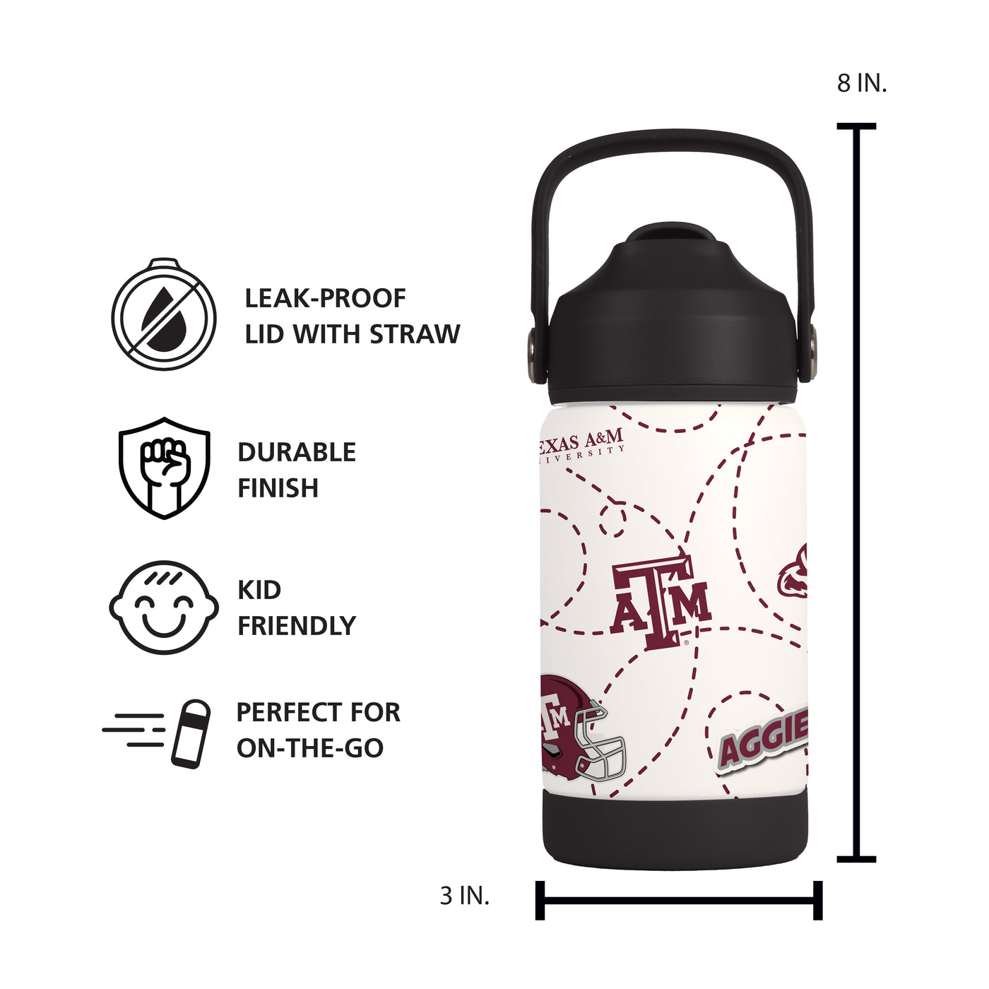 Texas A&M 12oz Mascot SS Kids Bottle