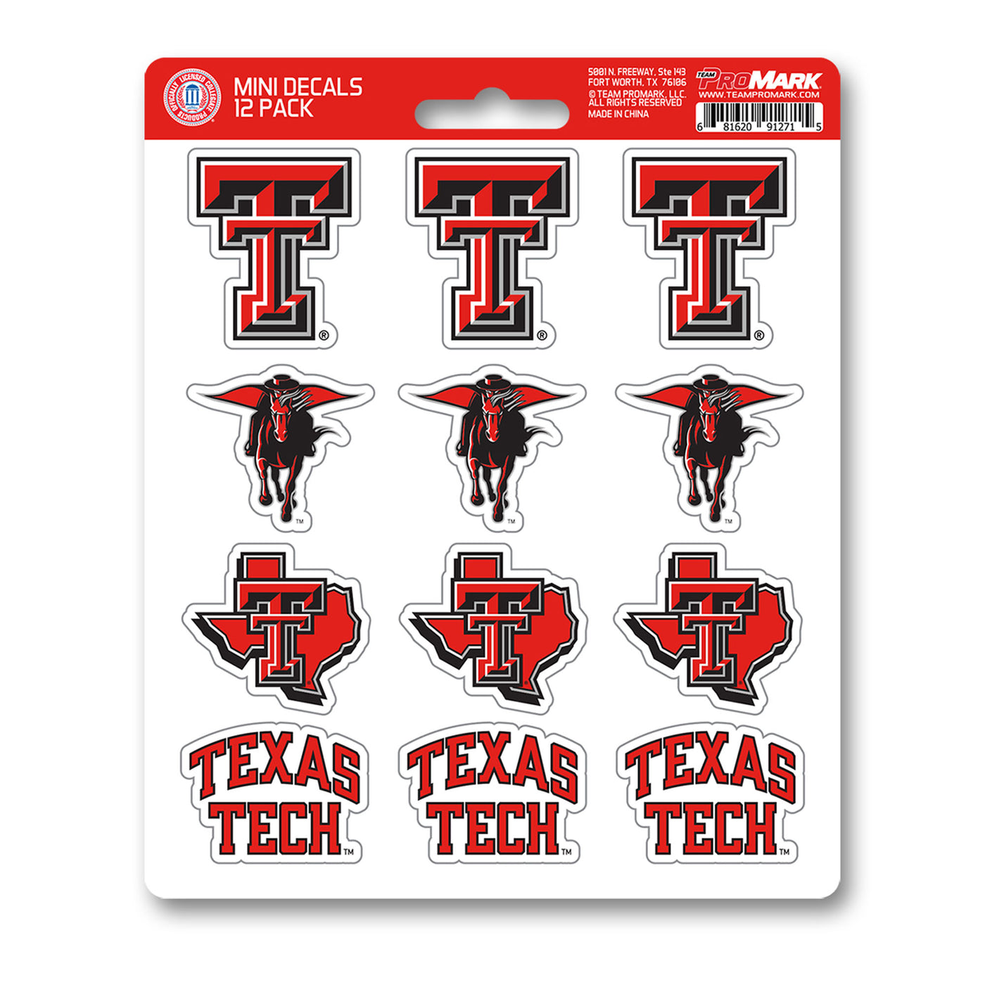 Texas Tech University Mini Decal 12-pk