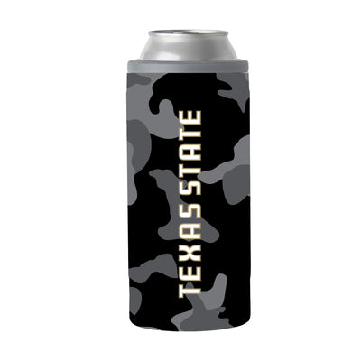 TX State Black Camo 12oz Slim Can Coolie