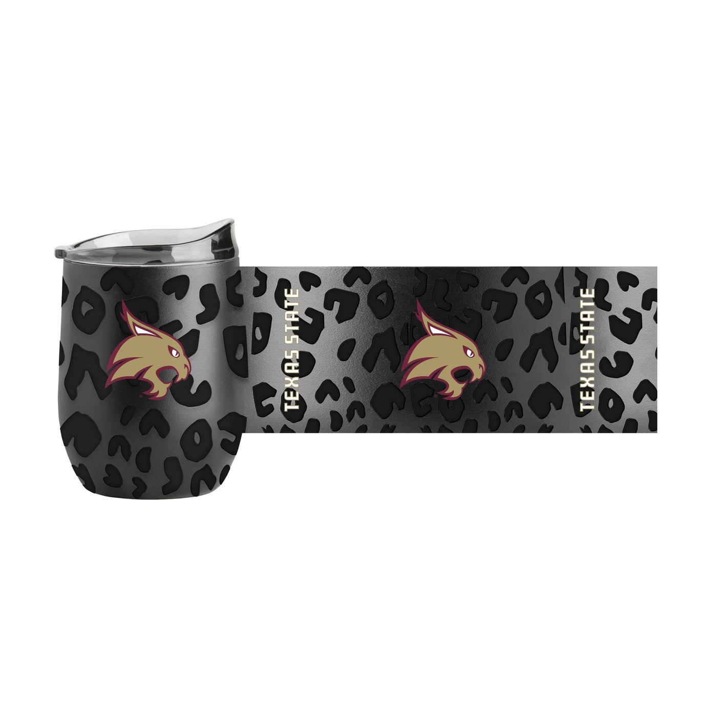 TX State Leopard 16oz Black Powdercoat Curved Beverage