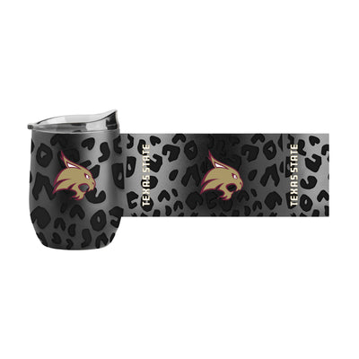 TX State Leopard 16oz Black Powdercoat Curved Beverage