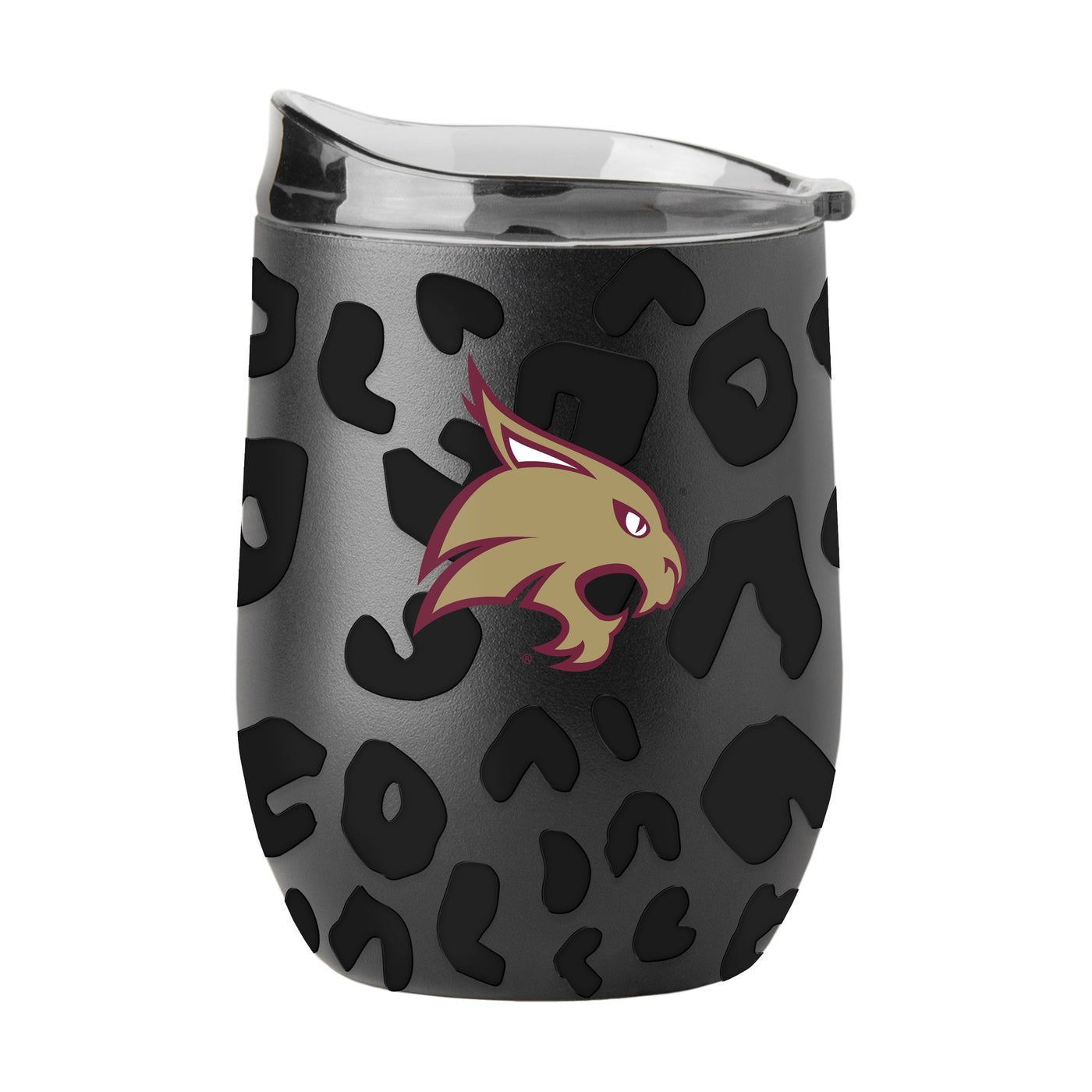 TX State Leopard 16oz Black Powdercoat Curved Beverage