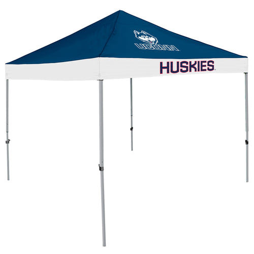 UConn Husky Economy Canopy shelter by Logo Brands, shown folded with fabric and frame, ideal for outdoor events and sports.