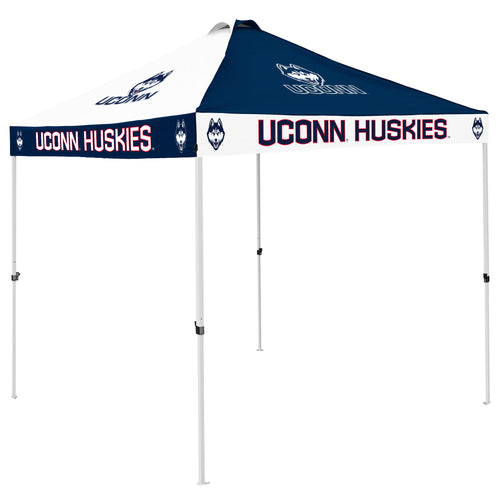 UConn Husky Checkerboard Canopy shelter by Logo Brands, featuring a blue and white checkered pattern with UConn Husky logo.