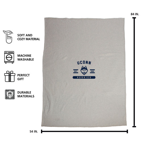 UConn oatmeal sweatshirt blanket by Logo Brands featuring soft fabric and UConn logo, ideal for cozy comfort and team support.