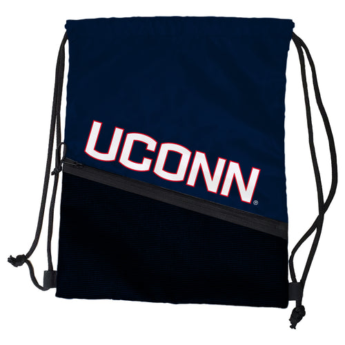 UConn Tilt Backsack by Logo Brands showing a durable bag with adjustable straps and UConn team logo on the front.