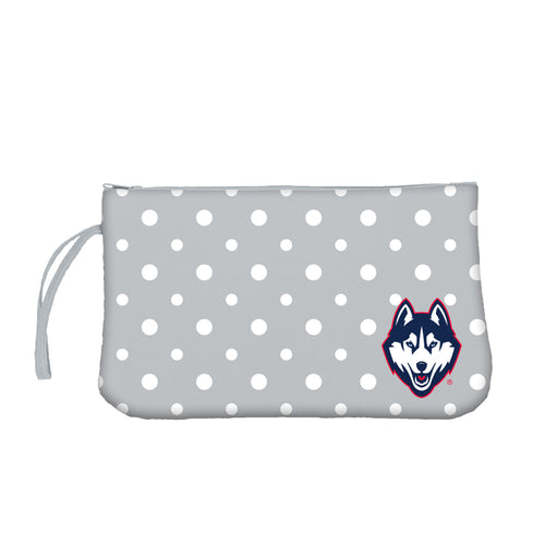 UConn Dot Wristlet bag by Logo Brands with UConn logo and vibrant blue pattern, designed for convenient carrying.