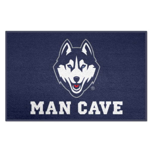 University of Connecticut man cave starter mat by Logo Brands with UConn logo and team colors for sports-themed decor.