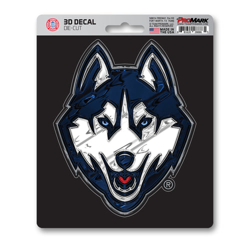 University of Connecticut 3D decal sticker by Logo Brands featuring the UConn Huskies logo in vibrant colors.