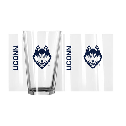 UConn 16oz Gameday Pint Glass with UConn logo, clear drinkware for game day celebrations, branded by Logo Brands