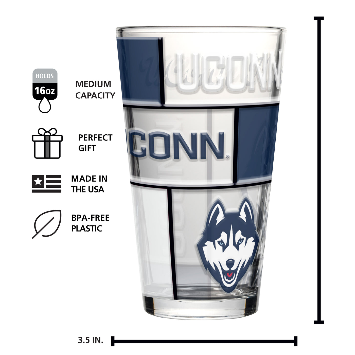 UConn 16oz Quilted Stained Pint Glass