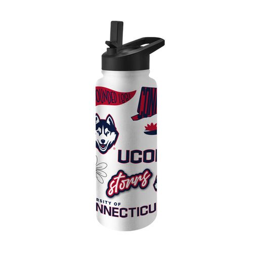 UConn 34oz Native Quencher Bottle by Logo Brands, large drinkware with UConn logo, durable plastic water bottle.