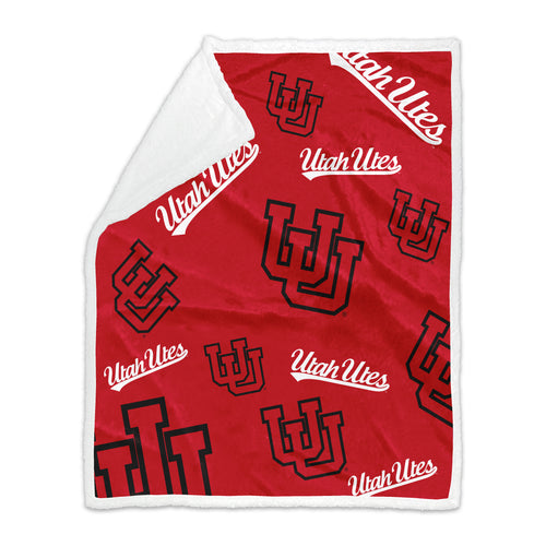 Utah 60x70 plush Sherpa throw blanket by Logo Brands, repeating patterned design in soft, cozy fabric for comfort.