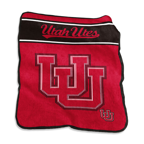 Utah Logo Brands 60x80 raschel blanket in soft fabric, featuring team colors and logo design for cozy comfort and team spirit.