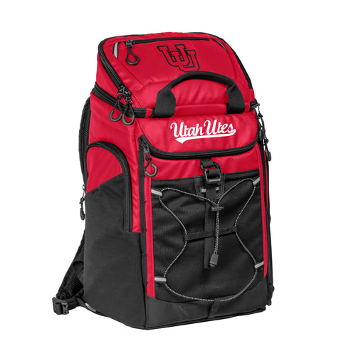 Utah 26 Can Backpack Cooler by Logo Brands showing insulated cooler with adjustable shoulder straps and front pocket.