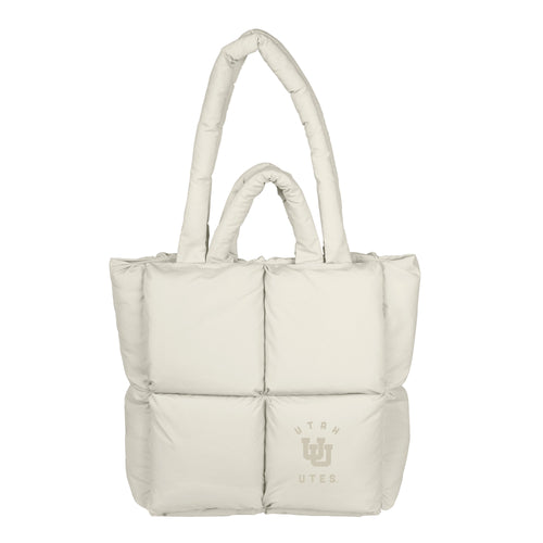 Utah Sand Puff Tote bag by Logo Brands featuring a spacious design with sand-colored fabric and sturdy handles.