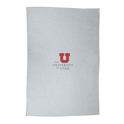Utah Sublimated Sweatshirt Blanket by Logo Brands, cozy home textile with Utah team design in gray and white.