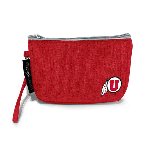 Utah Drum and Feather Crosshatch Wristlet bag by Logo Brands featuring a textured crosshatch pattern and wrist strap.