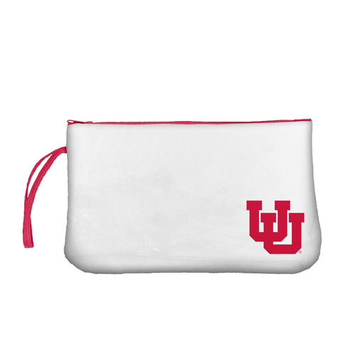 Utah Clear Wristlet bag by Logo Brands with transparent design, zipper closure, and wrist strap for easy carrying.