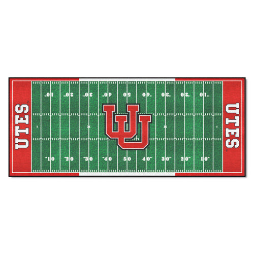University of Utah football field runner mat by Logo Brands, featuring team colors and logo for sports fan decor.