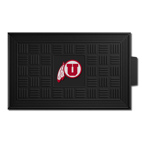 University of Utah medallion door mat with logo and vibrant colors, ideal for welcoming entryways and showing school spirit.