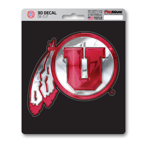 University of Utah 3D decal from Logo Brands featuring bold red and white Utah Utes logo on a clear background