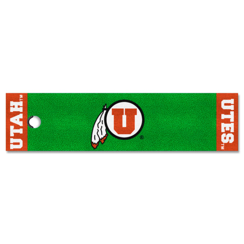 University of Utah logo golf putting green mat by Logo Brands, featuring team colors and branding for practice or display.