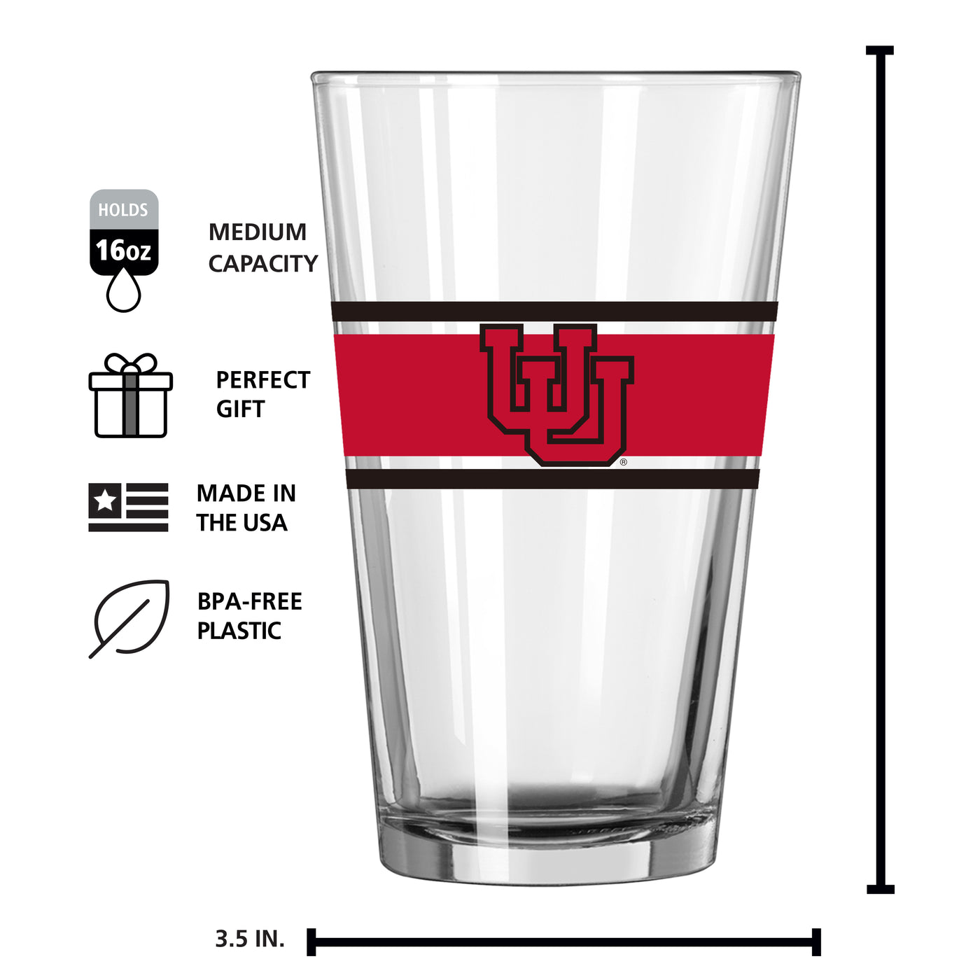 Utah 16oz Stripe Pint Glass - Logo Brands