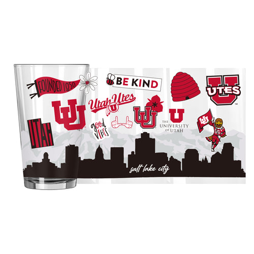 16oz Utah Native Pint Glass by Logo Brands, clear drinkware with Utah state design and logo, perfect for beverages