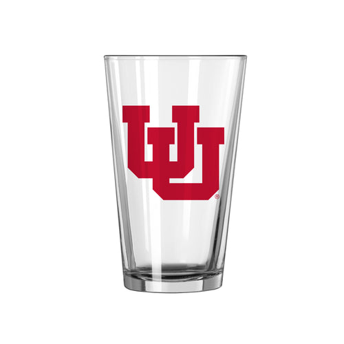 Utah 16oz Logo Pint Glass by Logo Brands, clear drinkware with Utah logo and branding, perfect for beverages.