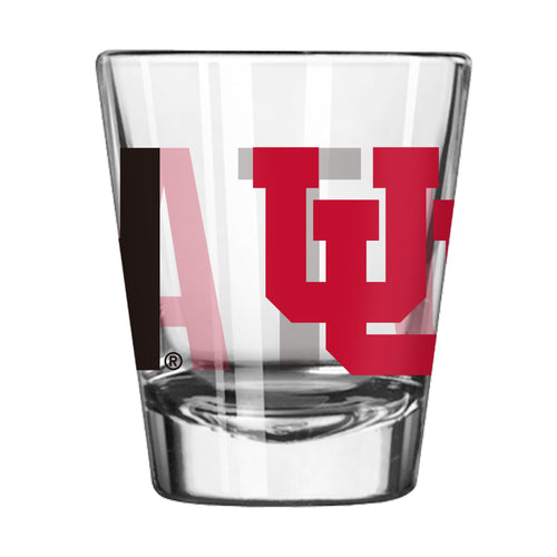 Utah 2oz Overtime Shot Glass from Logo Brands, clear glass drinkware with team logo, perfect for shots or collectibles.