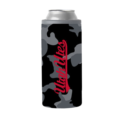 Utah Black Camo 12oz Slim Can Coolie