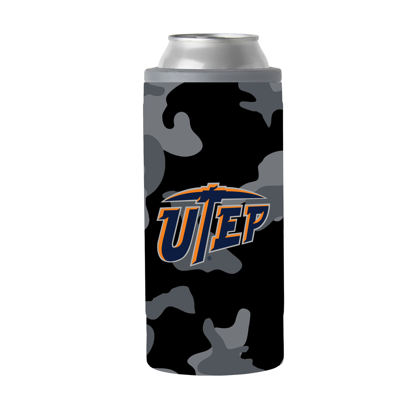 UTEP Black Camo 12oz Slim Can Coolie