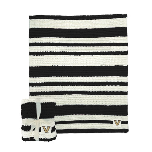 Vanderbilt Cable Knit Throw Blanket by Logo Brands, 50x60 inches, cozy textured knit fabric in neutral color.