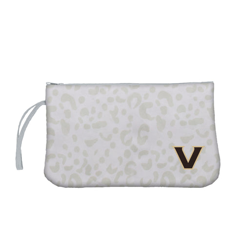 Leopard print Vanderbilt wristlet bag by Logo Brands, featuring a compact design with a wrist strap and animal pattern.