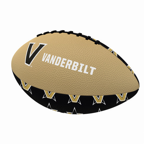 Mini rubber football from Logo Brands, Vanderbilt Repeating recreation football in bright team colors with repeating Vanderbilt logo.