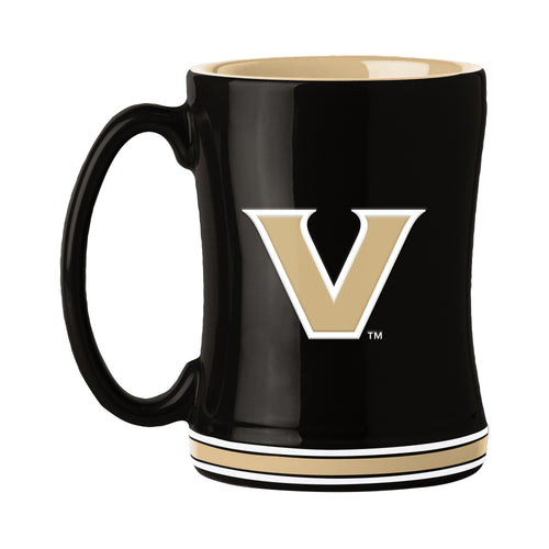 Vanderbilt 14oz relief mug from Logo Brands featuring a detailed university logo design, perfect for coffee or tea.