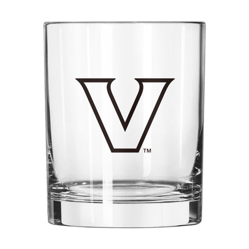 Vanderbilt 14oz Gameday Rocks Glass by Logo Brands, clear glass drinkware with Vanderbilt logo for sports fans.