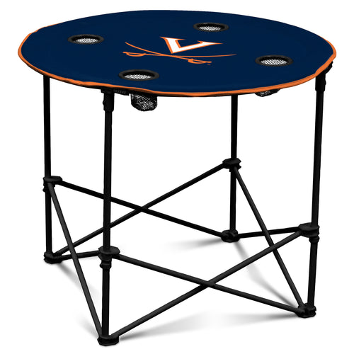 Virginia Round Table by Logo Brands, a wooden furniture piece with a smooth round tabletop and sturdy base, perfect for dining or casual use.