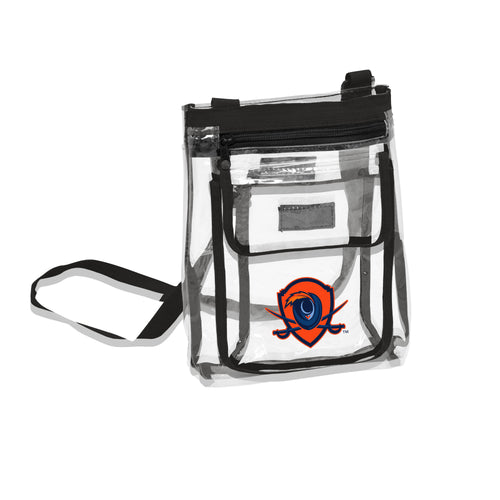 Virginia Clear Gameday Crossbody bag by Logo Brands featuring transparent design and adjustable strap for game day accessories.