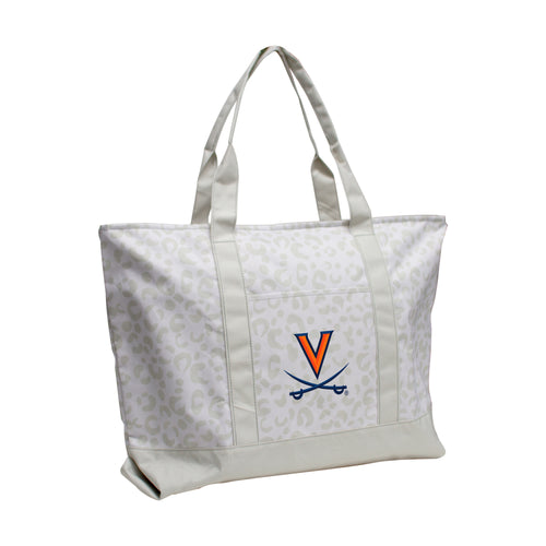 Virginia Leopard Pattern Tote bag by Logo Brands with leopard print fabric and sturdy handles, ideal for daily use.