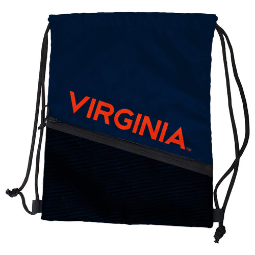 Virginia Tilt Backsack by Logo Brands, a stylish gray bag with adjustable straps and multiple compartments for carrying essentials.
