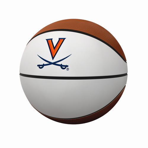 Virginia Official-Size Autograph Basketball by Logo Brands, showing a close-up of the basketball with signature markings.