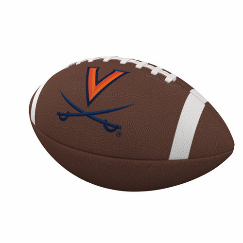 Official Virginia Team Stripe composite football by Logo Brands, showing the ball's striped design and team logo for recreation.