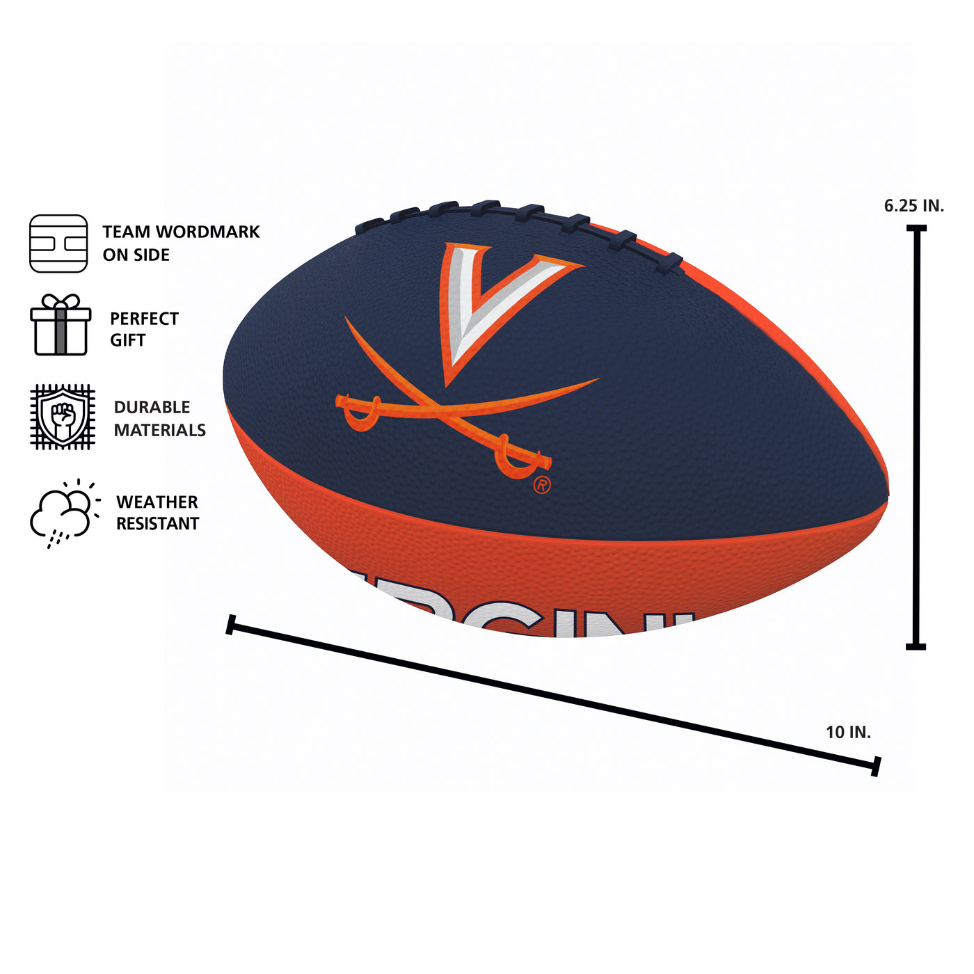 Virginia Pinwheel Junior Size Rubber Football