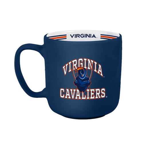 Virginia 15oz striped ceramic mug by Logo Brands, featuring a red and white stripe pattern, suitable for coffee or tea.