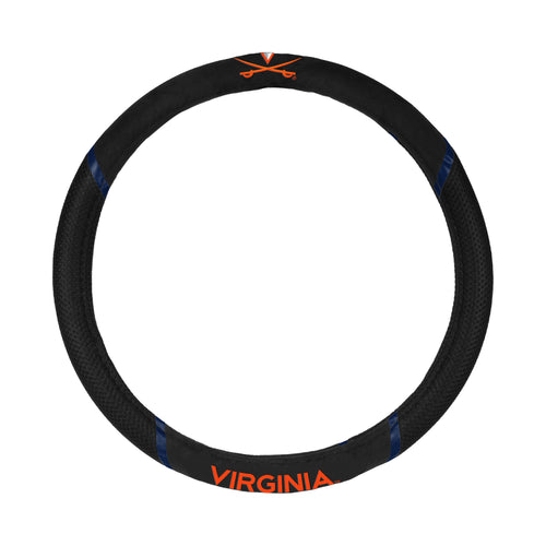 University of Virginia logo steering wheel cover by Logo Brands, auto cover with university emblem on a vehicle steering wheel.